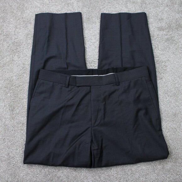 BOSS Hugo Boss Dress Pants Mens 34x30 Gray James Brown US 100% Wool Flat Front - Picture 1 of 12